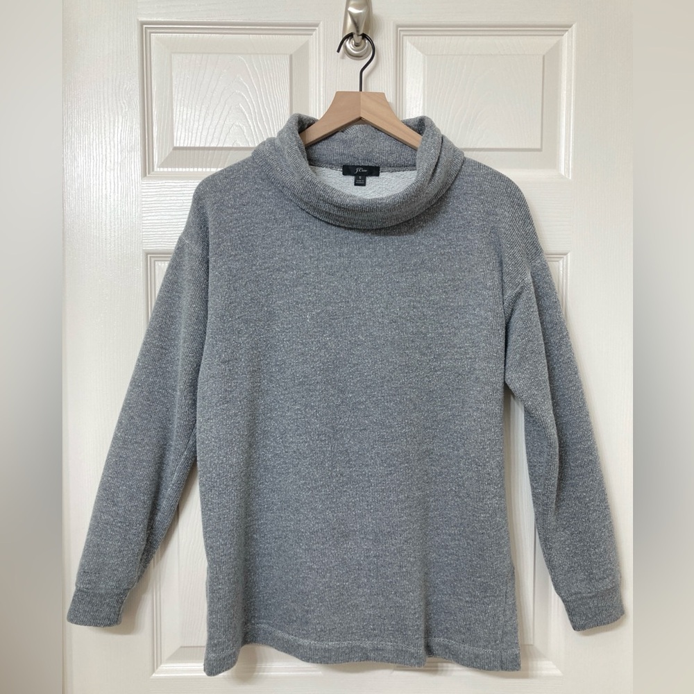 J. Crew Women’s Gray Oversized Funnel Neck Pullover Fleece Sweatshirt Small Cozy